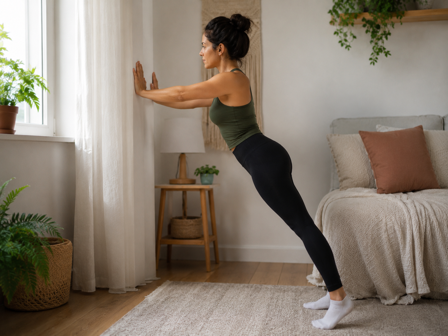 Woman doing a wall push-up at home — starting small